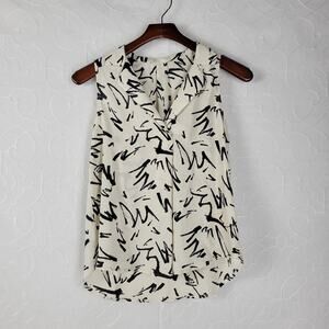 Lush Womens Blouse Size S White Printed Sheer Collared Sleeveless Lightweight